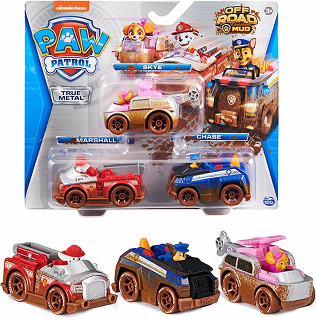 SpinMaster Paw Patrol True Metal Voertuigen - 3 Pack - Chase, Marshall En Skye
