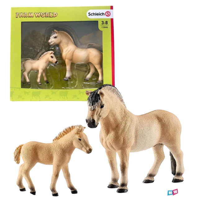 Schleich 13846 - Fjord Hengst Met Aalstreep En Veulen - Tweedehands